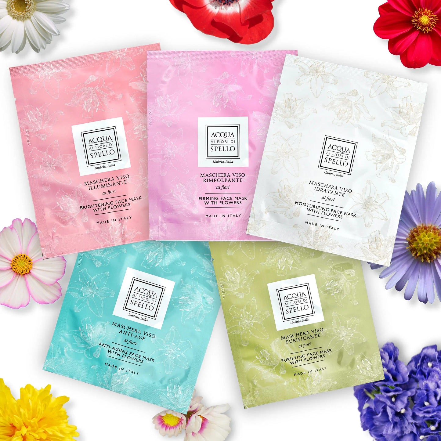 Acqua ai Fiori di Spello – Maschere Viso in Cellulosa Naturali (5 trattamenti)