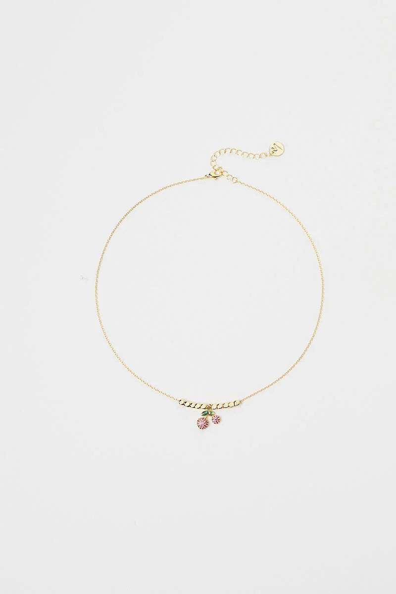 Collana Sodini Juicy in Ottone Dorato con Ciliegie in Cristalli