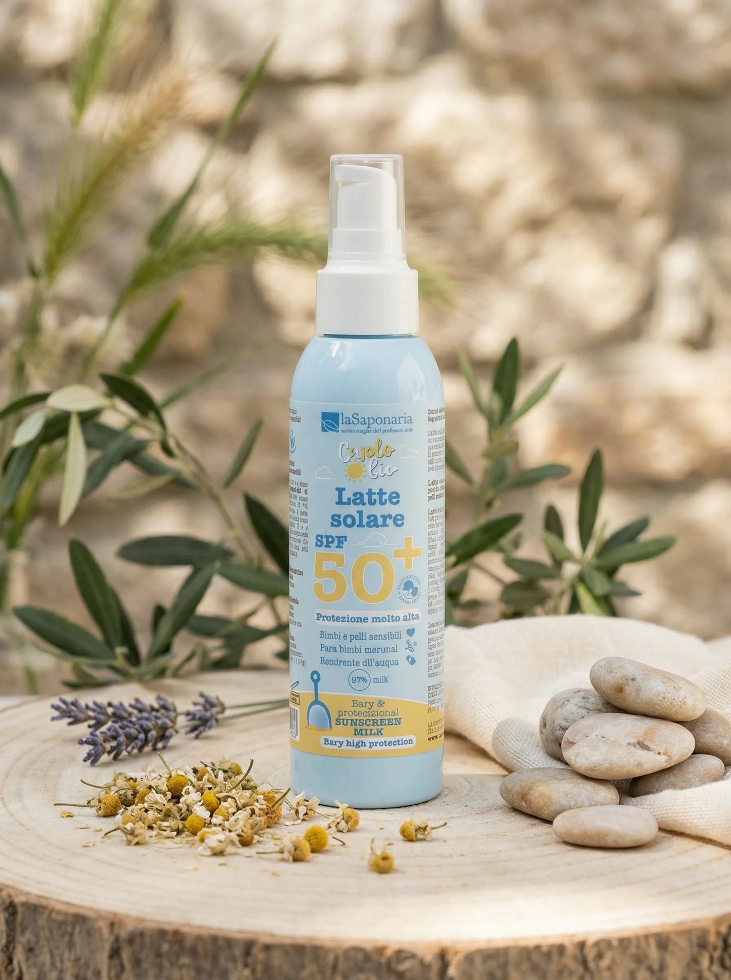 La Saponaria – Latte Solare SPF 50+ (Bimbi & Pelli Sensibili) – Filtri 100% Minerali 125ml