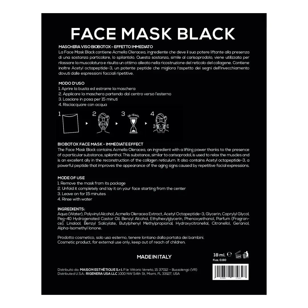 Rigenera Face Mask Black – Maschera Viso Nera BioBotox Effetto Lifting Immediato