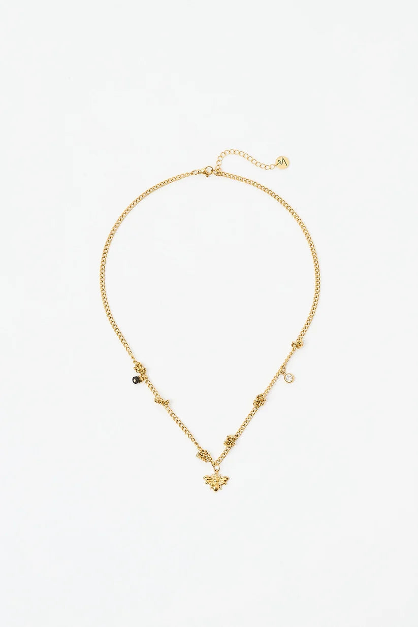 Collana Sodini Sunset Crush in Ottone Dorato con Ape e Charm Pietra naturale Giada