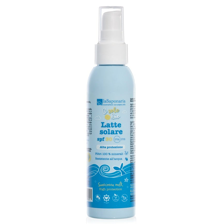 La Saponaria – Latte Solare SPF 30 (Alta protezione) – Filtri 100% Minerali Non Nano 125ml
