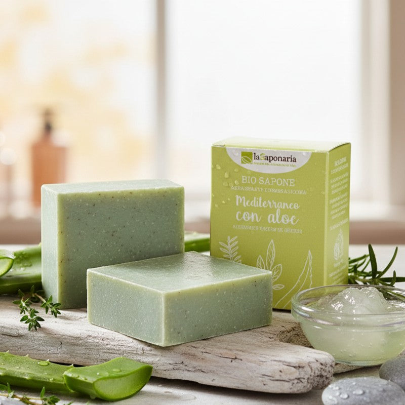 La Saponaria Sapone Solido Mediterraneo con Aloe –  Purificante per Viso e Corpo